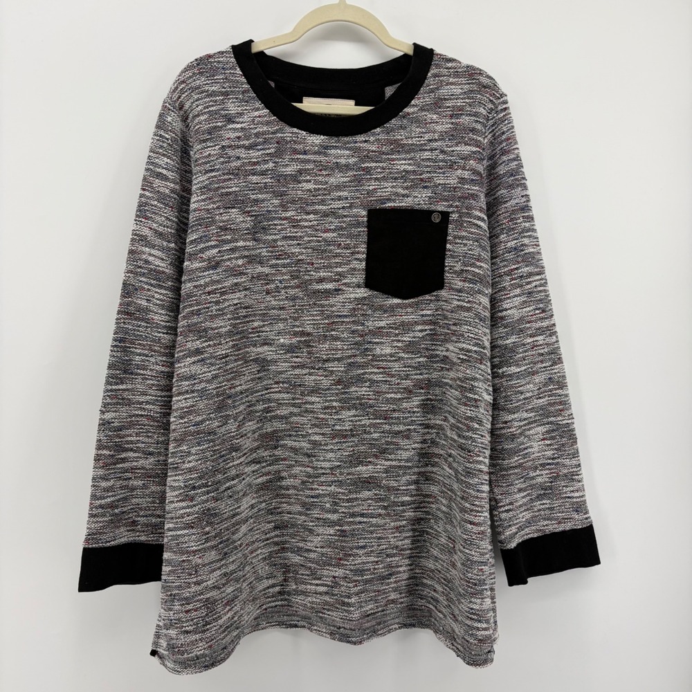 MarleyLilly Women's 2XL Textured Knit Long Sleeve Tunic Sweater Gray Black